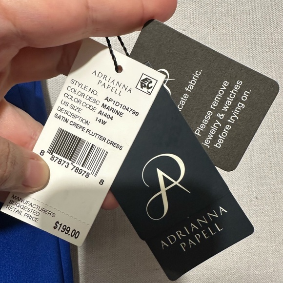 NWT Adrianna Papell Satin Crepe Flutter Dress - size 14W - Picture 7 of 8